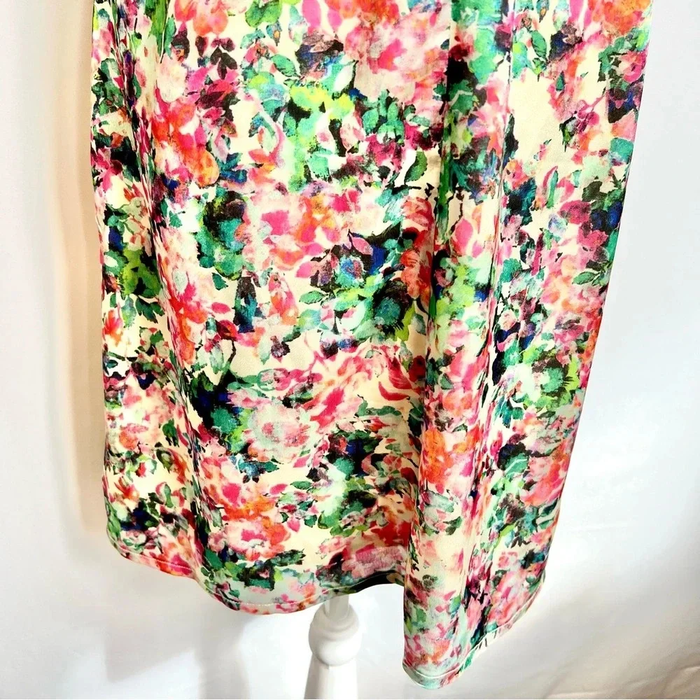 Mismash White Pink Floral Cap Sleeve Formal White Midi Dress Women’s Size Medium - Picture 11 of 16